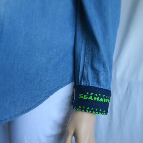 Jacket Top Seahawks Peekaboo Woman's New Embellished Denim Shirt - Picture 4 of 9